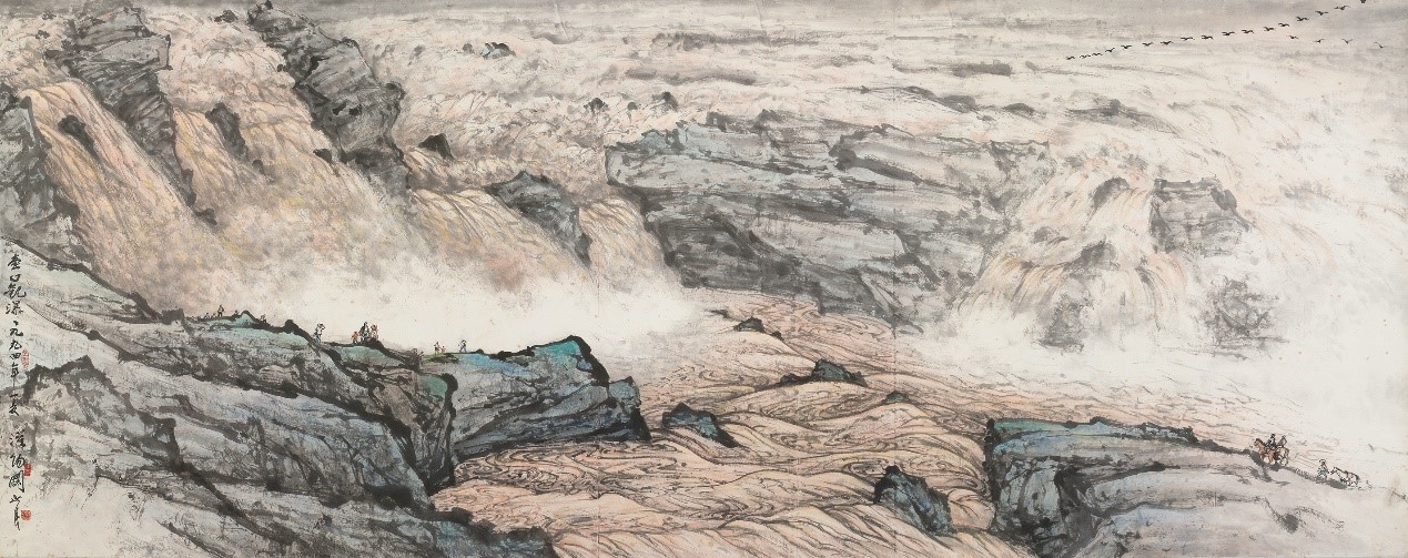 <h2>壶口观瀑</h2><p>作者：关山月</p><p>创作年代：1994年</p><p>规格：144cm×364cm</p><p>品类：中国画</p>
